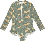[Joitme] Otters Crab Girls Swimsuits, Comfortable & Stylish Bathing Suit for Summer, Toddler Bathing Suit 3t, Girls Swimwear
