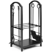 12 in. Fireplace Log Rack with 4-Tools Set Fireside Firewood Holder