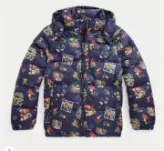 $215 Polo Ralph Lauren Boy’s Bear AOP Hooded Puffer Jacket Size L (14-16)