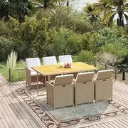 7 Piece Garden Dining Set with Cushions Poly Rattan Beige,Outdoor Furniture Sets-3095554