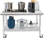 Kitchen Bench Stainless Steel Work Table with Wheels, 2-Tier Kitchen Catering Kitchen Prep Tables for Restaurant, Home, Hotel -, Easy to Clean(120 * 50cm/47.2 * 19.6")