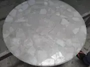 White Quartz Agate Round Hallway Center Sofa Tabletop Handmade Real Gemstone Art
