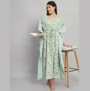 Anokhi Vintage Indian Block Print Cotton Kaftan Long Maxi Dress Indigo Caftan