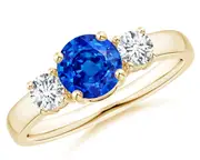Classic Created Blue Sapphire u0026 CZ Three Stone Engagement Ring in 14K Yellow Gold