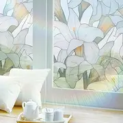 FwQoFvk Decorative Window Privacy Film, Static Cling Window Film, Decorative Stained Glass Window Clings, Home Decor Window Cover for Living Room Bedroom Bathroom 15.7 x 39.4 in (White)