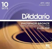 D'Addario Phosphor Bronze Acoustic Guitar Strings, Custom Light, 11-52, 10 Sets