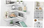 4-Tier Pine Wood L-Shaped Wall Shelf - Modern Corner Shelves with Lip,