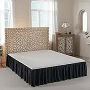 Bed Skirt Queen Size Ruffled with Split Corners, 18 Inch Drop Dust Ruffle Bed Skirts with Platform, Rayon Derived from Bamboo, Breathable & Soft, Black, 18'' Queen