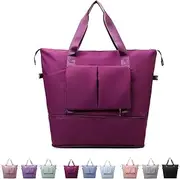 VhoMes 19" Large Folding Tote Travel Duffle Gym Fitness Swimming Yog Bags for Men Women 3 Pockets Foldable Expandable