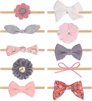 Weyeena Baby Girls Nylon Elastic Headband Soft Flower Hair Band for Toddler Infant Newborn Set of 10……