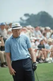 Golf The Masters Jack Nicklaus reacting to putt during Thursday pl- Old Photo