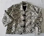 Caroline Rose Blazer Women Small Black WhiteCuffed Sleeves Lined Big Buttons New