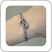 [Xduargs] Punk Red Enamel Heart Hand Bracelet Vintage Love Heart Bangle Bracelet Silver Heart Hand Cuff Bracelet Cuff Open Adjustable Bracelet Jewelry for Women and Girls, Zinc, No Gemstone