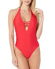 Volcom Simply Solid One-Piece Swimsuit True Red L45949 Womens Size Large