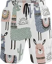 [GuoChe] Mens Funny Swim Trunks Western Cactus Plant and Alpaca Mexicana Quick Dry Swimwear Beach Swim Shorts Pants with Mesh