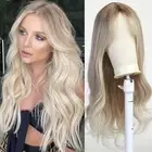 Long Curly Blonde Wig for Women Synthetic Hair with Bangs Wave Wigs with Dark...