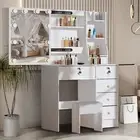 Dressing Table Vanity Makeup Desk With Vanity Mirror,LED Light Bulbs,6 Drawers