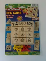 JA RU Pocket Travel TIC TAC TOE Peg Game Real Wood Board Collectors NIP