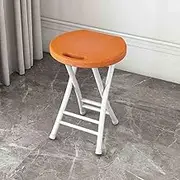 Folding Stool, 18in Portable Collapsible Bar Stool with Handle, Foldable Lightweight Camping Chair Stool for Outdoor Indoor Kitchen Bar, Assembly Free(Orange,White Frame)
