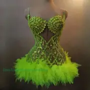 Sparkly Crystals Bras Sequins Skirt Party Dress Dancer Performance Stage Wear