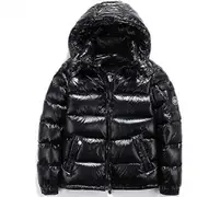 Shiny down jacket men's winter jacket stand-up tie hood down jacket Black