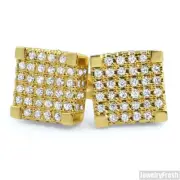 CZ Hand Set 9mm Cube Gold Mens Stud Earrings