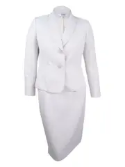 Le Suit Women's Shawl-Collar Tweed Skirt Suit (8, Cream)