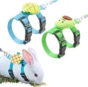 TRADERPLUS 2 Pack Rabbit Harness and Leash Adjustable Bunny Harness Leash Set Small Pet Cute Vest Harness Leash for Safety Walking Running for Bunny Cat Puppy Kitten Ferret (Blue+Green)