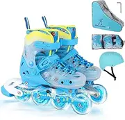 Inline Skates, Adjustable Children Inline Skates with Light up Wheels for Kids, Girls, Boys, Teens, Beginner & Advance | with Protective Gears and Carry Bag