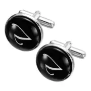 2Pcs Initial Cufflinks, Iron Round Letter Cuff Links for Men (Black/White, V)