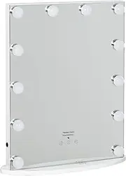 HOMCOM Hollywood Mirror with Lights for Makeup Dressing Table, Lighted Vanity Mirror with 12 Dimmable LED Bulbs and USB Plug in Power Supply, White