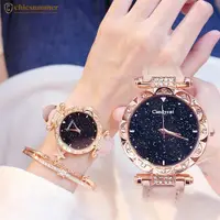 在飛比找蝦皮購物優惠-Chicsummer 女士手錶星空錶盤皮革錶帶石英手錶手錶手