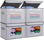 Fabric Foldable Storage Boxes [4-Pack] Large Collapsible Stackable Storage Bins