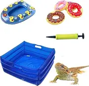 TTMIMIK 7 Pcs Foldable Small Dog Pool Small Animal Hedgehog Hamster Bath Collar Ring&Boat Set Durable Bath Tub Swimming Bath Water Washer for Puppy Lizard Turtles with Pump (7 Pcs Set)