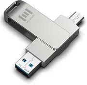 [mosDART] 64GB USB3.1 Fast Speed C and A Dual Flash Drive, exFAT Memory Stick with Keychain Loop, for iPhone 15 and 16, Android Phone, iPad, MacBook, Silver
