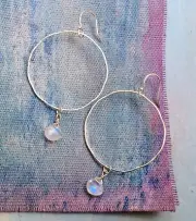 NATURAL MOONSTONE SUNDANCE CHARM STERLING SILVER CIRCLE EARRINGS ARTISAN