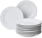 AmazonCommercial 12-Piece Porcelain, 19.05 CM Wide Rim Dinner Plate Set, White