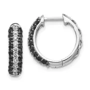 Solid 14k White Gold and BlacK Simulated CZ Hinged Hoop Earrings