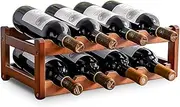 Tabletop Wine Rack Freestanding Bamboo 8 Bottle Storage Shelf Holder Organizer 2 Tier for Refrigerator Countertop Under Cabinet Kitchen Bar Dining Room Brown (2-Tier Brown)