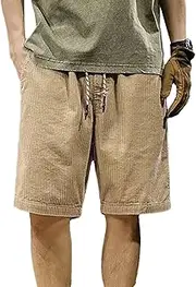 [JEShifangjiusu] Men's Side Pockets Drawstring Shorts Elastic Waist Cargo Straight Pants Short Wide Leg Pants, Khaki C1, XXL