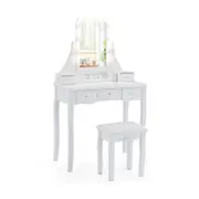 Costway Dressing Table Set Makeup Vanity Set w/LED Mirror White