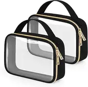 [Generic] Toiletry Bag, 2 Pack Clear Makeup Bags with Handles, Clear Toiletry Bags, PVC Clear Cosmetic Bags for Women and Men (Black, One Size)