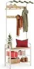 Coat Rack, Coat Stand with Shoe Storage Bench, 4-in-1 Design, 9 Removable Hooks
