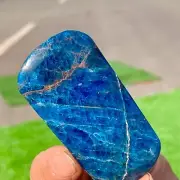 58G Natural Blue aptite ellipse shap palmstone Shape Reiki Chakra Healing