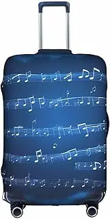 [Pvinnk] Blue Musical Notes Print Protective Luggage Cover Elastic Washable Suitcase Protector Travel Gear Protector, White, Medium