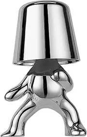 Brabola Thinker Lamp Collection, Cordless Table Lamp Silver Mr Statue Cute Desk Lamp Battery Operated Dimmable Touch LED Nightstand Night Light for Bedroom, Living Room, Office (Mr Where)