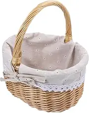 MINAOLULUS 1Pc Wicker Woven Storage Basket with Linen Cloth Decorative Picnic and Dessert Basket for Weddings Parties and Home Organization Durable and Versatile
