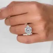 Three Stone Engagement Ring 5.00CTW Emerald Cut Moissanite 14k White Gold Plated