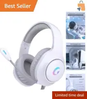 Versatile Light White Gaming Headset with 7.1 Surround Sound & Touch Control