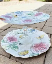 2 tier floral cupcake, muffin, cookie display platter + free shipping